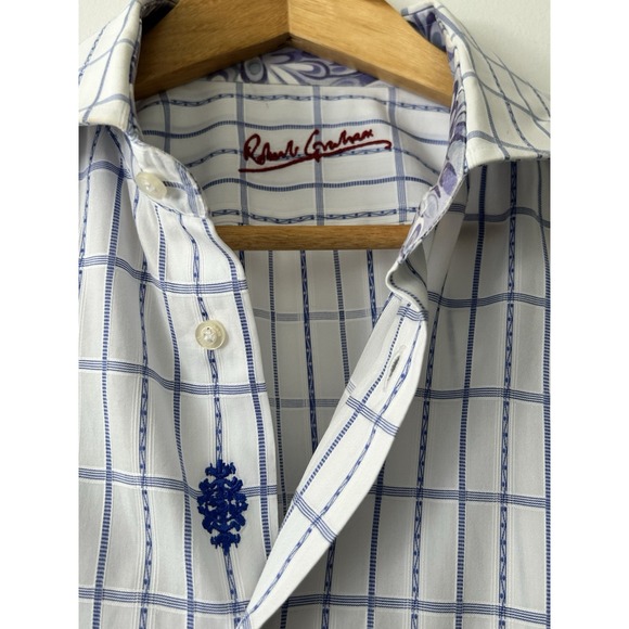 Robert Graham Other - Robert Graham XL Button Front Shirt Check Plaid Paisley French‎ Cuff Embroidered